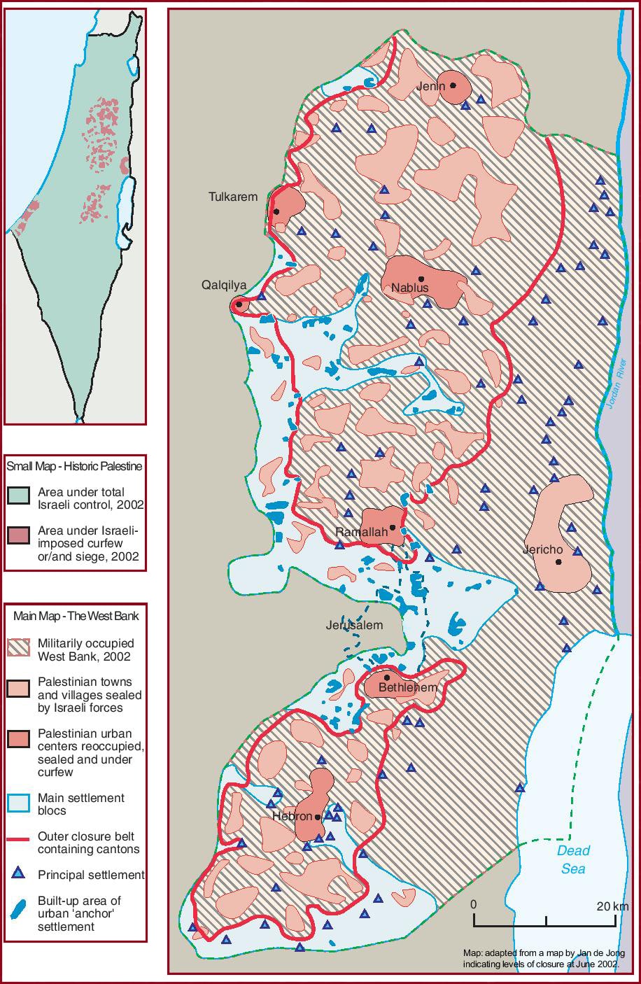 Map of Israeli incursions following the second Intifada